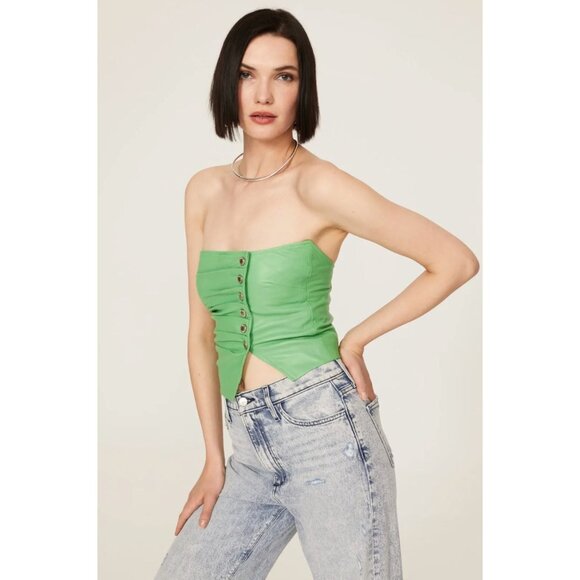 Retrofete Joelle Leather Strapless Top Green Womens Size Small - Picture 3 of 11